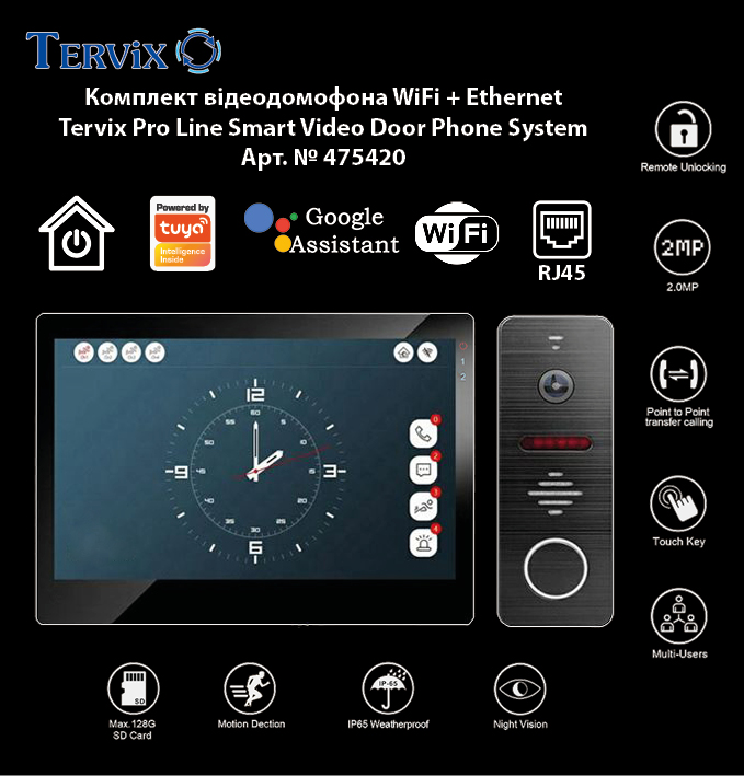 Новинка! Комплект відеодомофон WiFi + Ethernet Tervix Pro Line Smart Video Door Phone System Новинка! Комплект відеодомофон WiFi + Ethernet Tervix Pro Line Smart Video Door Phone System
