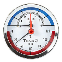 357817 термоманометр Tervix Pro Line 80/0-6 бар, 0-120 С аксіальний, з монтажним клапаном 1/2"